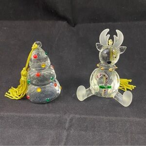 2x LENOX Crystalline Reindeer & Christmas Tree Ornaments  w/ Tassel